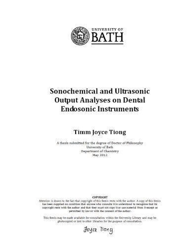 Optimising the Sonochemical and Ultrasonic Output of Dental ...