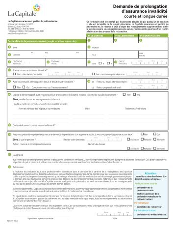 Demande de prolongation d'assurance invaliditÃ© - La Capitale ...