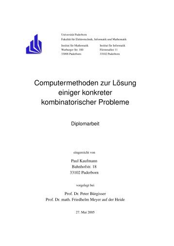 Computermethoden zur Lösung einiger konkreter kombinatorischer ...