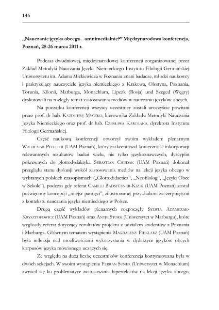 kronika naukowa - WyÅ¼sza SzkoÅa JÄzykÃ³w Obcych w Poznaniu