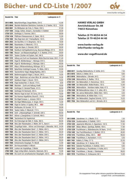 Bücher- und Cd-Liste 1/2007