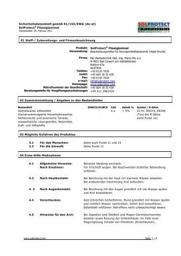 Solprotect Sicherheitsdatenblatt