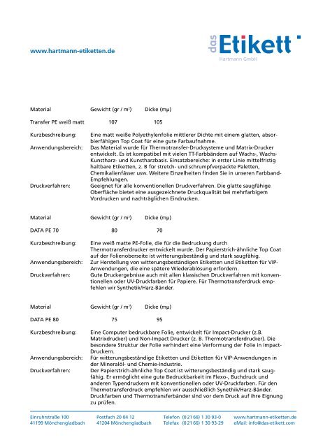 Materialien für Thermo-Transfer und Thermo-Direktdruck ... - Etiketten