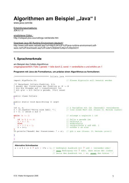 10 Algorithmen am Beispiel Java I - Walterkirchgessner.de