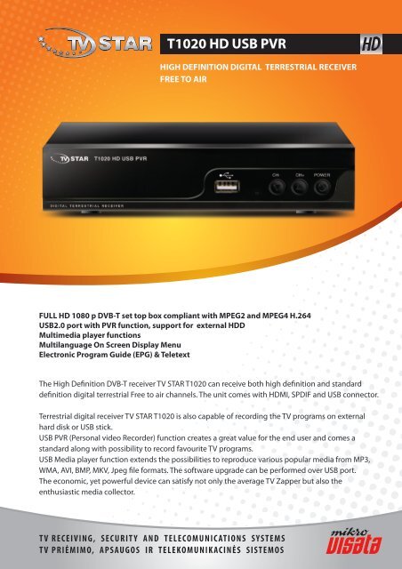 T1020 HD USB PVR - TV STAR