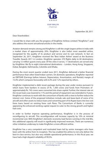 Chairman's Letter - Kingfisher Airlines