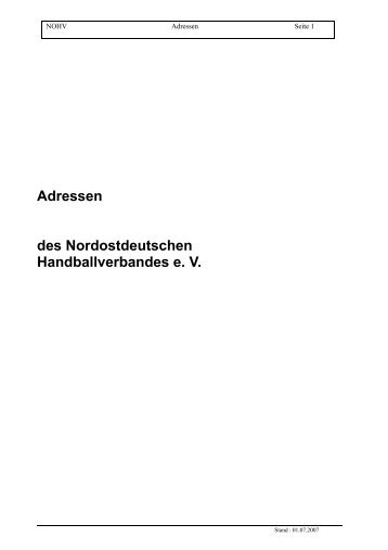 Adressen des Nordostdeutschen Handballverbandes e. V. - Nohv