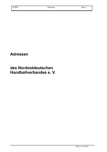 Adressen des Nordostdeutschen Handballverbandes e. V. - Nohv