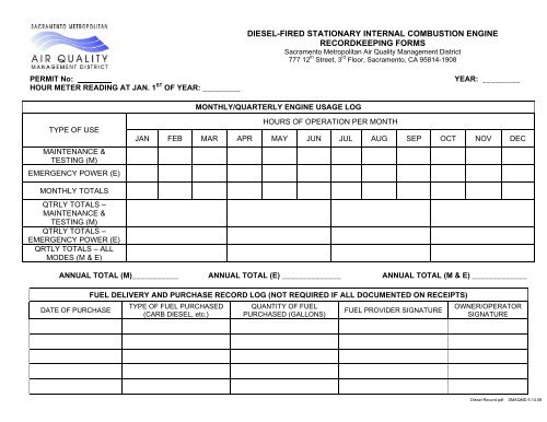 Diesel Record-keeping Form - Sacramento Metropolitan Air Quality ...