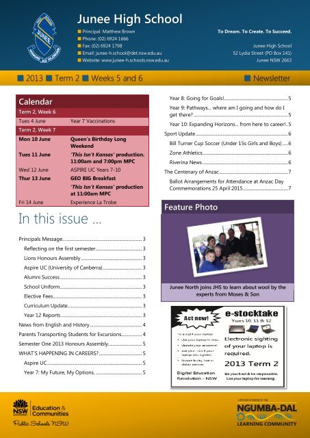 No 8 Newsletter June 2013 - Junee High School