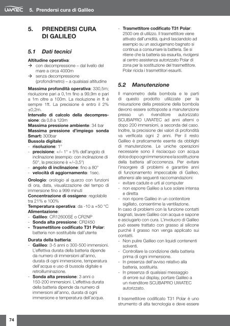 Manuale Galileo SOL - Scubapro