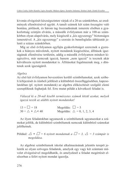 Tartalmi keretek a matematika diagnosztikus Ã©rtÃ©kelÃ©sÃ©hez