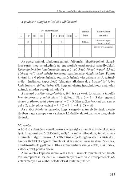 Tartalmi keretek a matematika diagnosztikus Ã©rtÃ©kelÃ©sÃ©hez