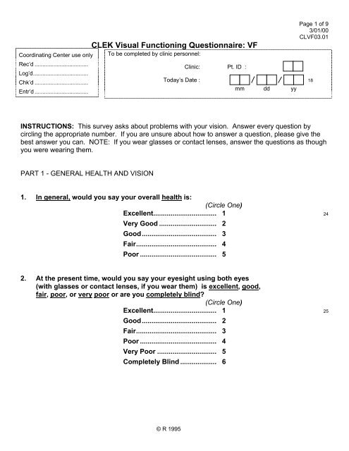 NEI Visual Function Questionnaire (VF) version 03 - Vision ...