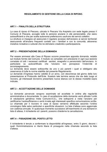 Regolamento di gestione della casa di riposo - Comune di Pescara