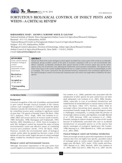 Fortuitous biological control of insect pests and ... - THE BIOSCAN