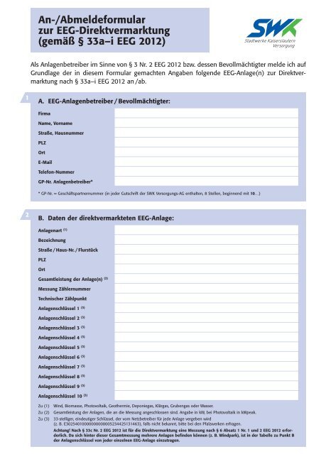 An-Abmeldeformular EEG-Direkt - SWK