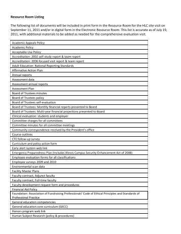 B.3: List of Documents in Resource Room (.pdf) - Sauk Valley ...