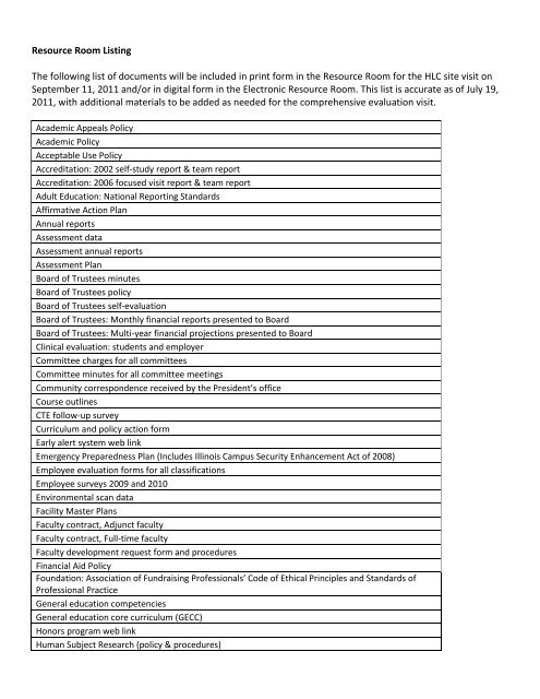 B.3: List of Documents in Resource Room (.pdf) - Sauk Valley ...