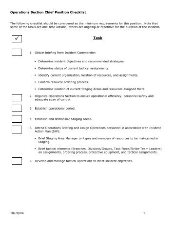 Operations Section Chief Position Checklist