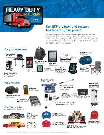 Sell SKF products and redeem box tops for great ... - CBS Parts Ltd.