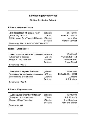 Ergebnisse als PDF - Rhodesian Ridgeback Club Deutschland e.V.