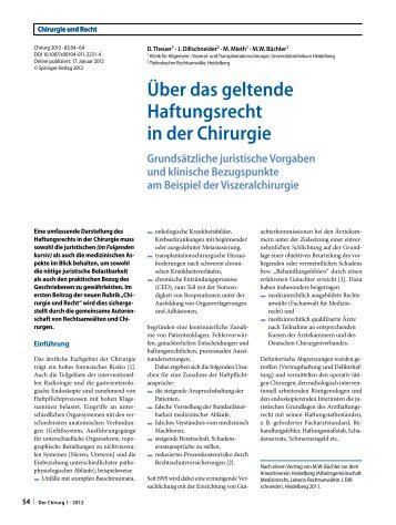 Über das geltende Haftungsrecht in der Chirurgie - SpringerLink