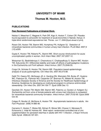 UNIVERSITY OF MIAMI Thomas M. Hooton, M.D. - Physicians ...
