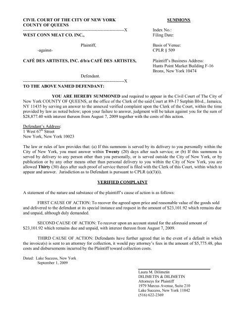 CIVIL COURT OF THE CITY OF NEW YORK SUMMONS ... - Eater NY