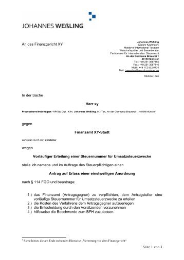 Vorab per Fax an: 030 72 6161212 - wessling-steuer.de