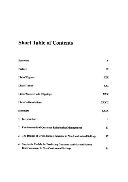 Short Table of Contents