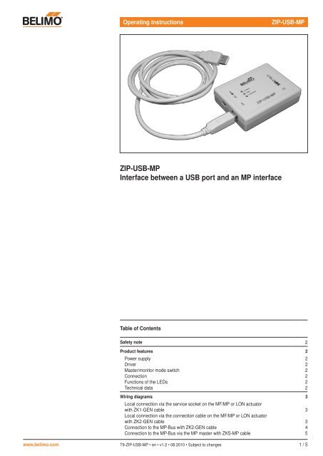 ZIP-USB-MP Interface between a USB port and an MP ... - Belimo