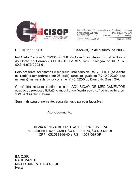 Carta Convite CISOP UNIOESTE FARMAIII - Olivatti