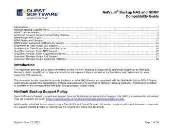 NetVault Backup NAS and NDMP Compatibility ... - Quest Software