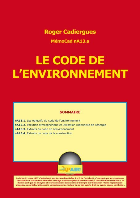 LE CODE DE L'ENVIRONNEMENT