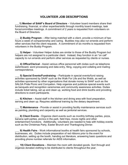 Volunteer Job Descriptions