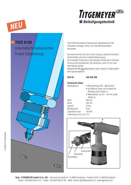 TIOS 6100 pneumatisch-hydraulisches 6-kant Setzwerkzeug - Tu-val