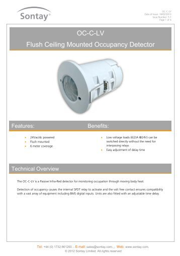 OC-C-LV Flush Ceiling Mounted Occupancy Detector - Sontay