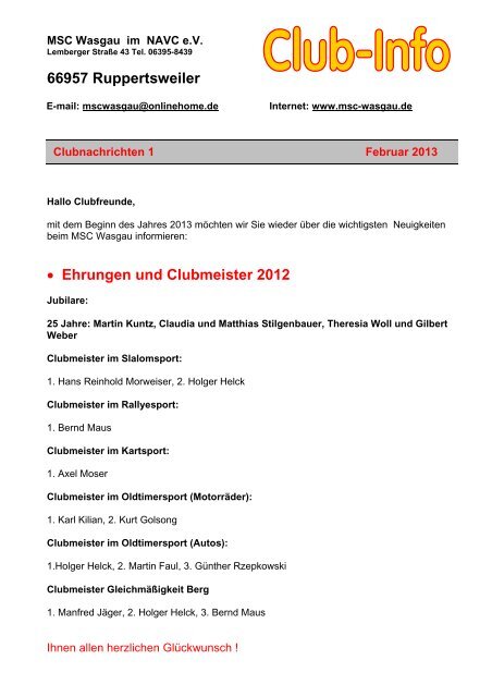 Club-Info Februar 2013 (PDF) - Motor Sport Club Wasgau e.V.