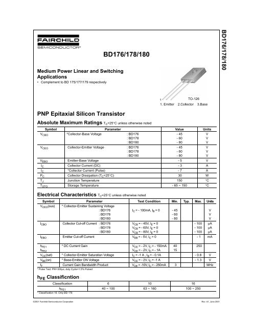 BD176/178/180 PNP Epitaxial Silicon Transistor - Profesor Molina