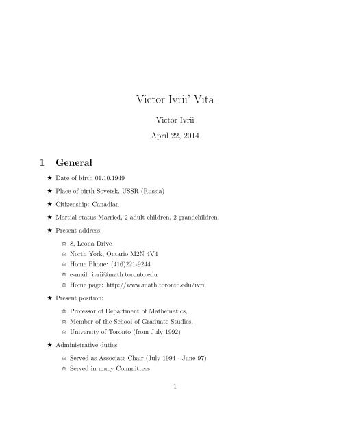 Curriculum Vitae - Victor Ivrii - University of Toronto