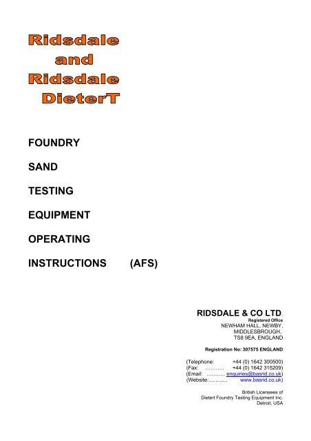 AFS Foundry Sand Testing Equipment Operating Instructions Manual