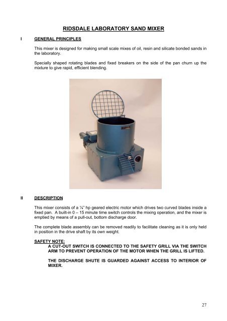 AFS Foundry Sand Testing Equipment Operating Instructions Manual