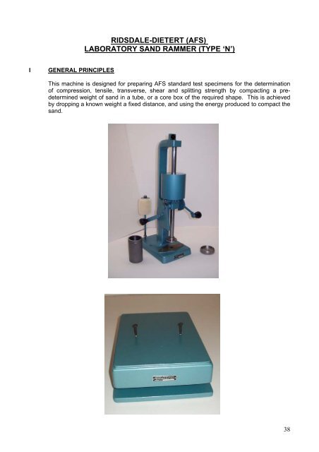 AFS Foundry Sand Testing Equipment Operating Instructions Manual