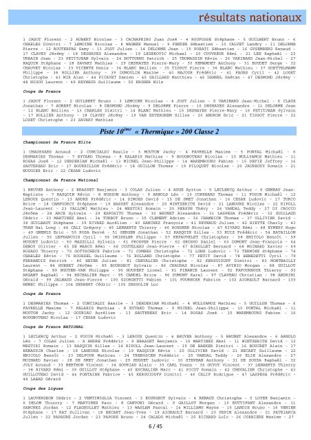 les classements de la saison 2009 - FVRC