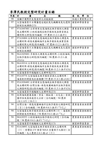 李澤民教授完整研究計畫目錄 - 海洋生物科技暨資源學系