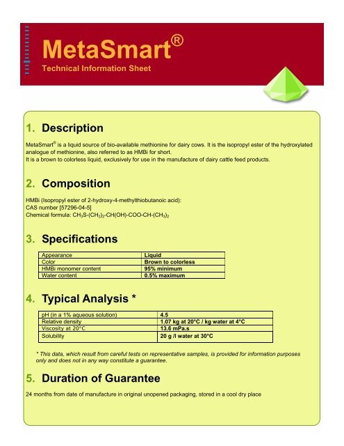 MetaSmart Technical Information Sheet - Adisseo.biz