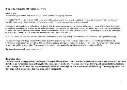 Bilag 7: SpÃƒÂ¸rgeguide til brug for interview Reminder til os: I ...