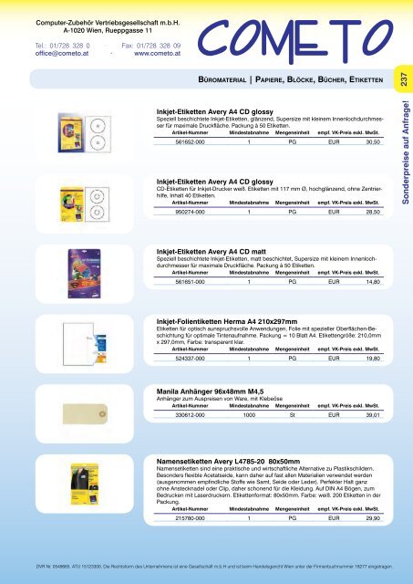 PDF-Katalog Papiere, BlÃ¶cke, BÃ¼cher, Etiketten - Cometo