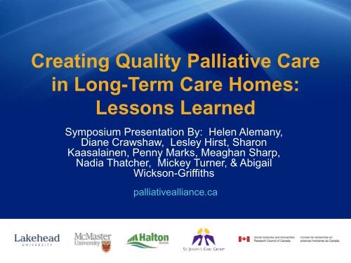 Lessons Learned - Quality Palliative Care in Long Term Care